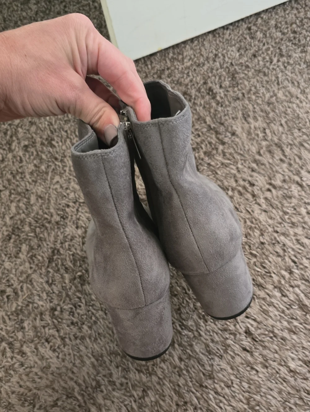 NWOT Women's Gray Suede Ankle Boots - Classic Block Heel